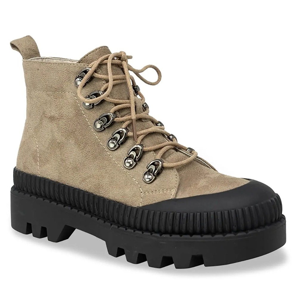 Chase‎ + Chloe | Chelsey Lace-Up Faux Suede Ankle Boot in Tan/Black